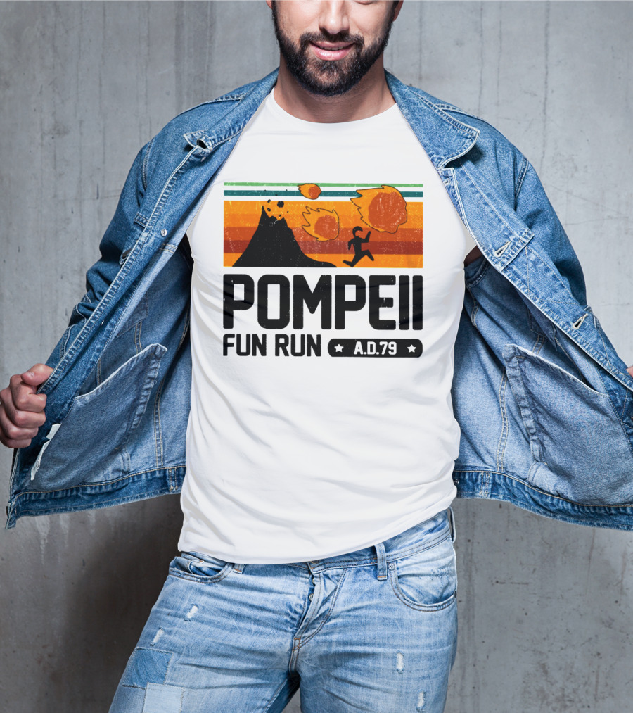 Pompeii Fun Run A.D.79 Volcanic Eruption Escape Retro Adventure T-Shirt
