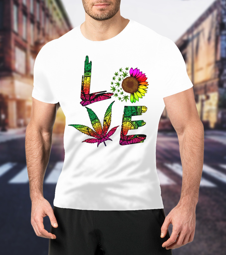 LOVE Weed Sunflower Leaf Rasta T-Shirt