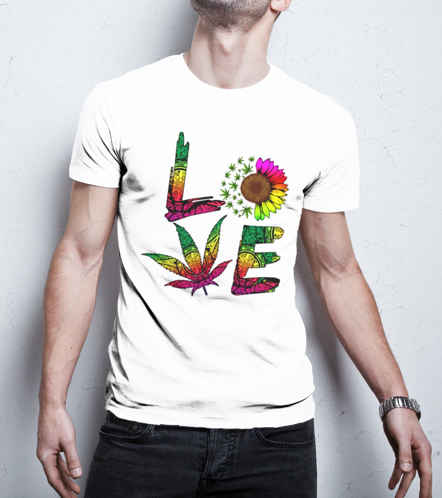 LOVE Weed Sunflower Leaf Rasta T-Shirt