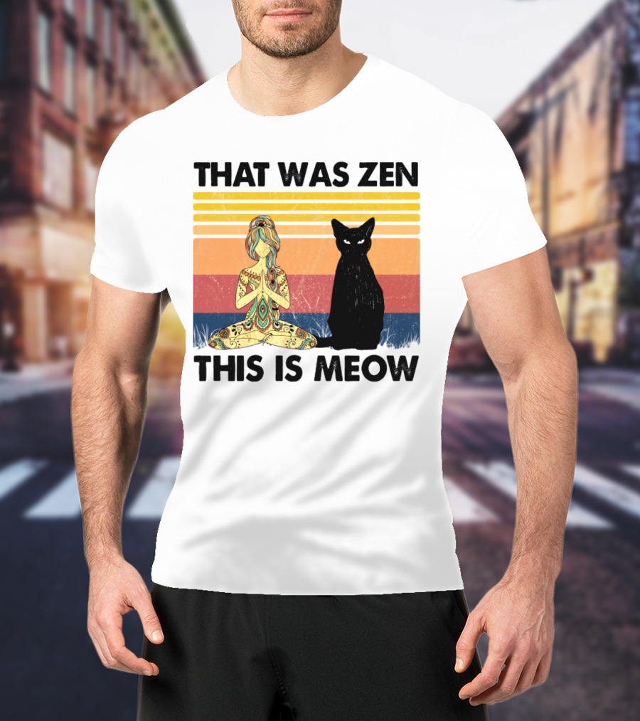 That Was Zen This Is Meow Yoga Cat Retro Vibes T-Shirt