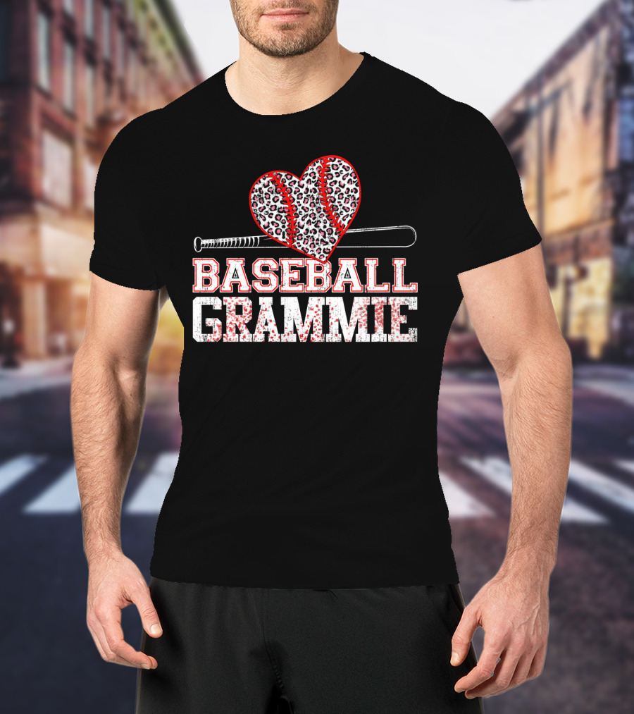Baseball Grammie Leopard Heart Softball Player T-Shirt