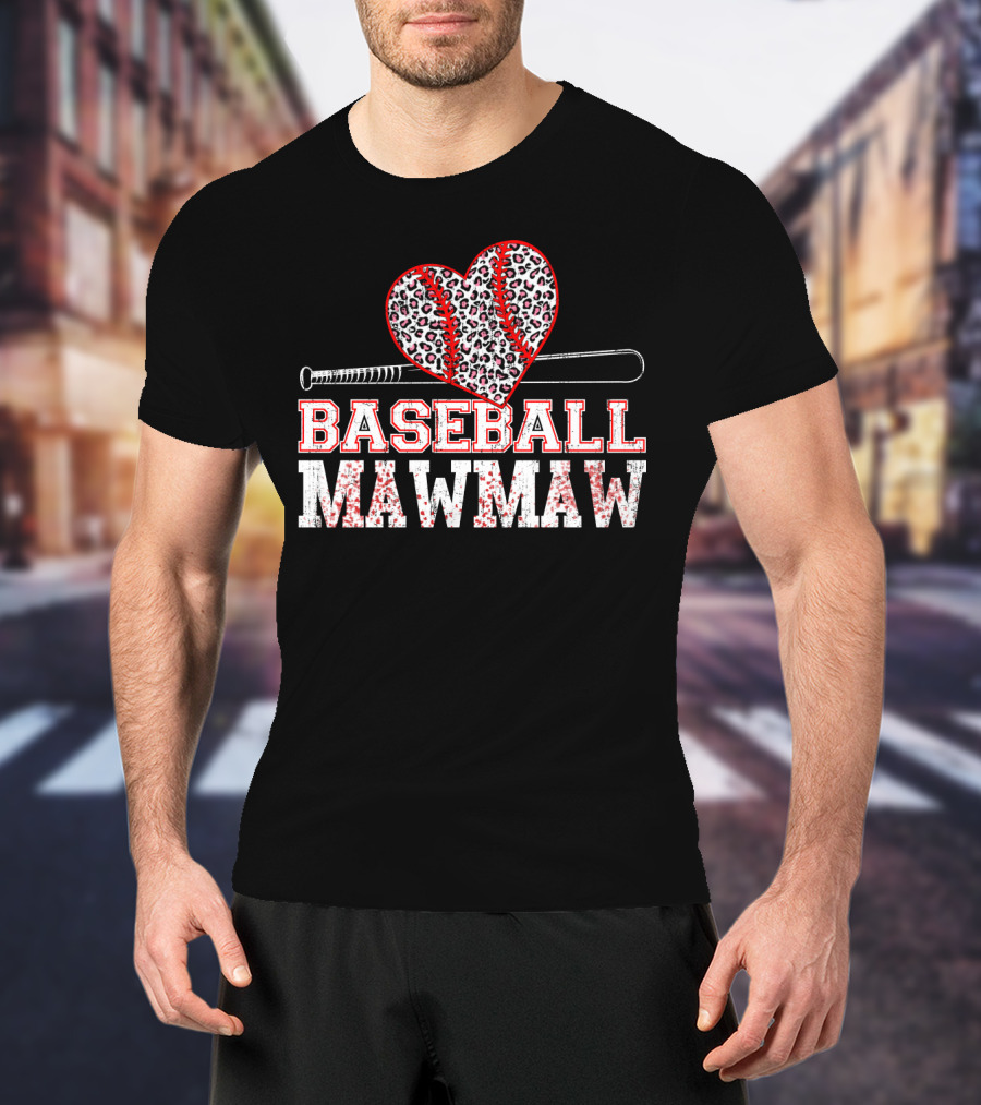 Baseball Mawmaw Leopard Print Heart With Bat T-Shirt