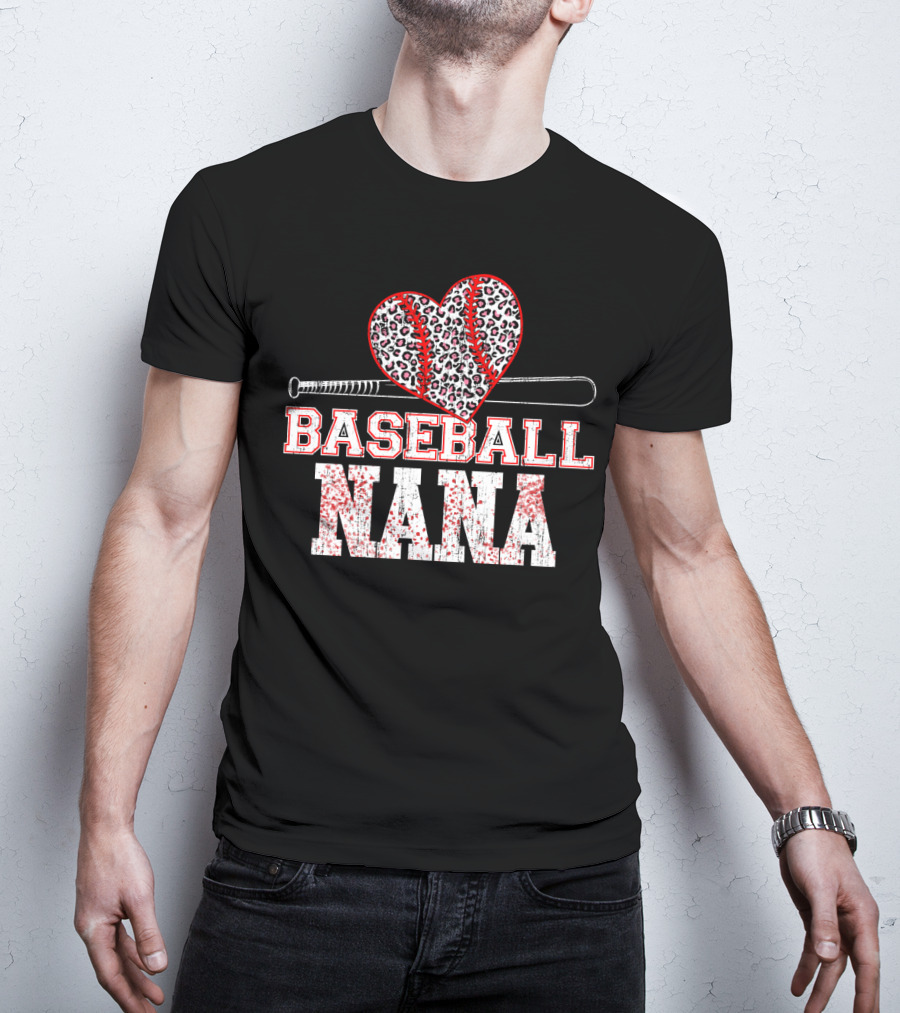 Baseball Nana Leopard Heart Bat T-Shirt