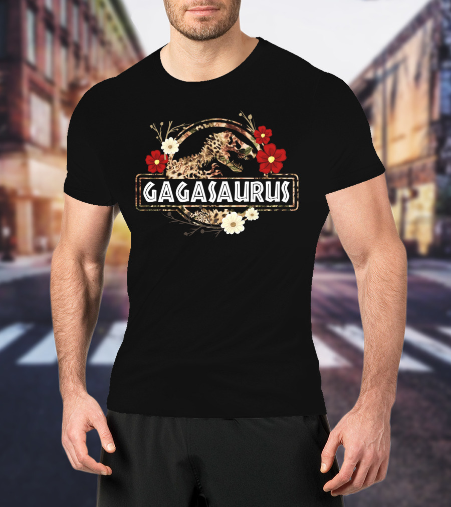 Gagasaurus Dinosaur With Floral Accents T-Shirt