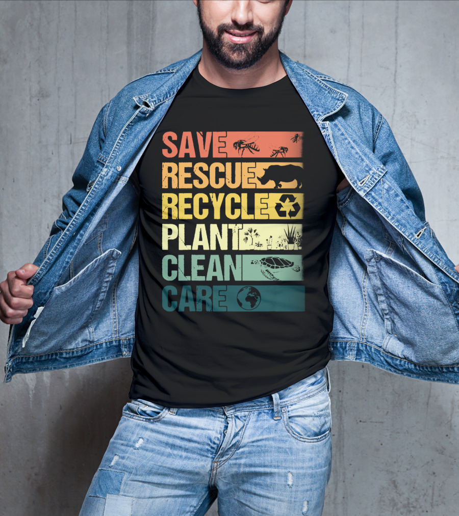 Save Bees Rescue Animals Recycle Plant Clean Care Earth T-Shirt