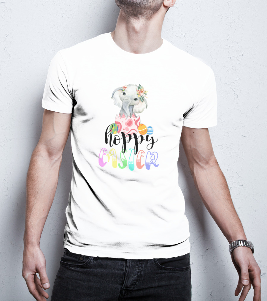 Hoppy Easter Elephant In Egg With Colorful Eggs And Flowers T-Shirt