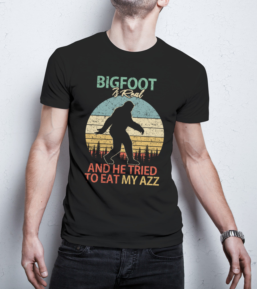 Bigfoot Is Real And He Tried To Eat My AZZ Retro Forest T-Shirt