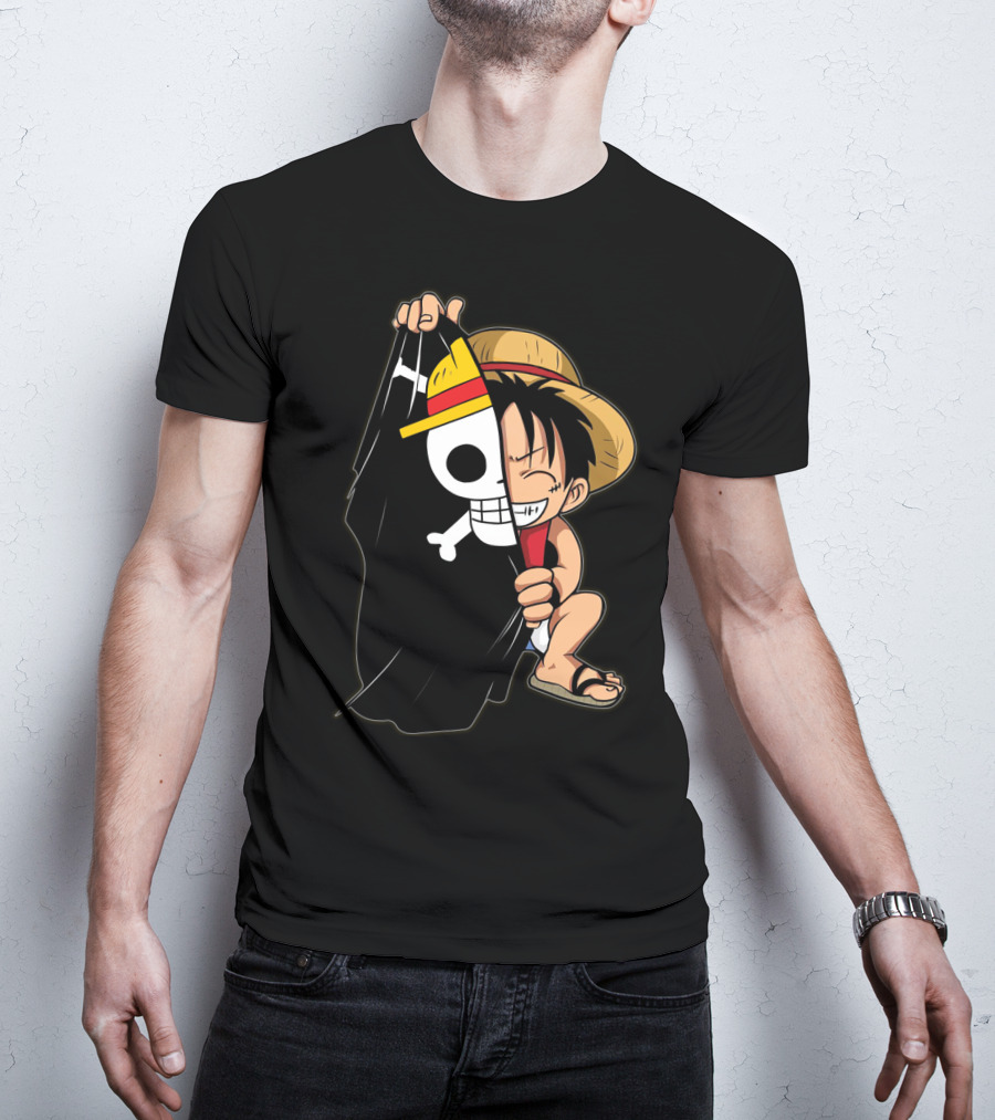 Luffy Pirate Hat Skull Flag Onepiece T-Shirt