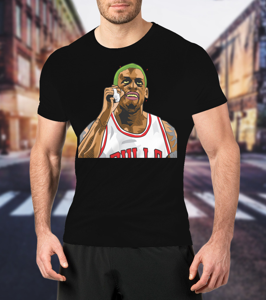 Mitchell And Ness Dennis Rodman Bulls Iconic Green Hair Basketball Legend T-Shirt