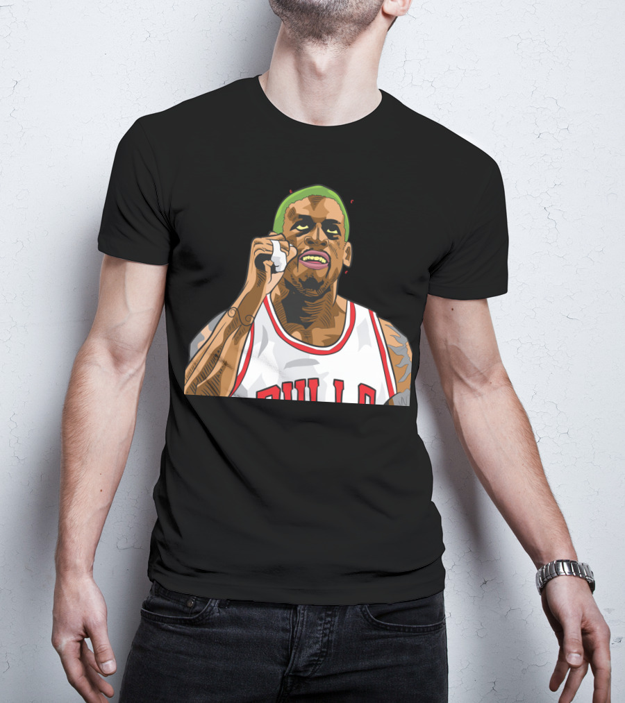 Mitchell And Ness Dennis Rodman Bulls Iconic Green Hair Basketball Legend T-Shirt