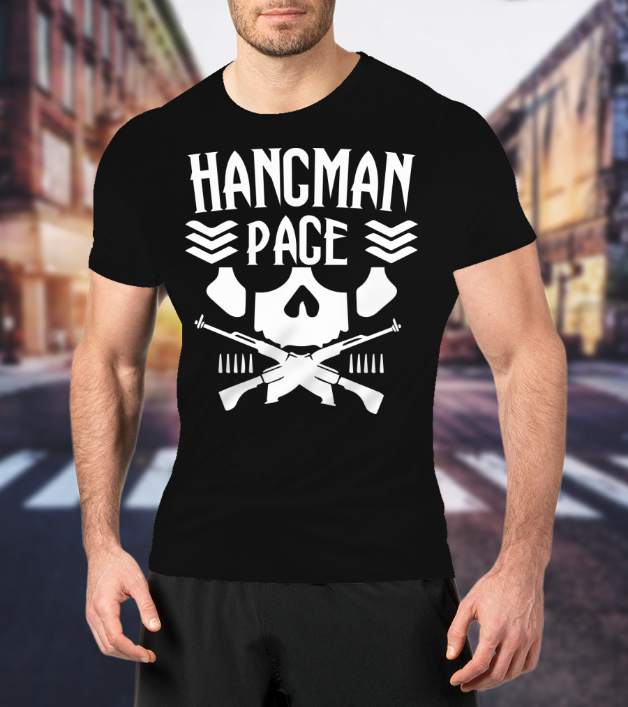 HANGMAN PAGE Skull Crossed Guns Chevrons T-Shirt