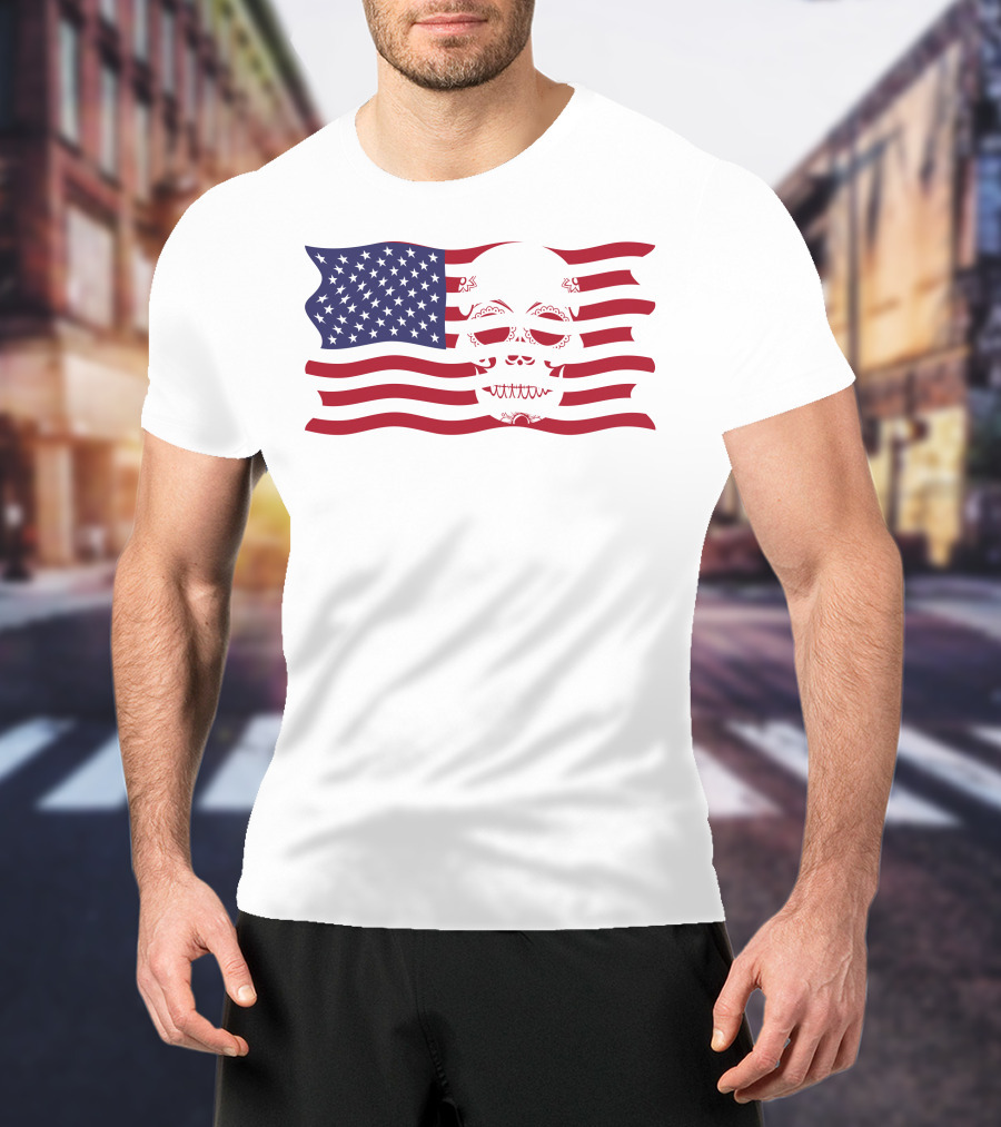 Hold The Line Thin Blue Line Skull USA Flag T-Shirt