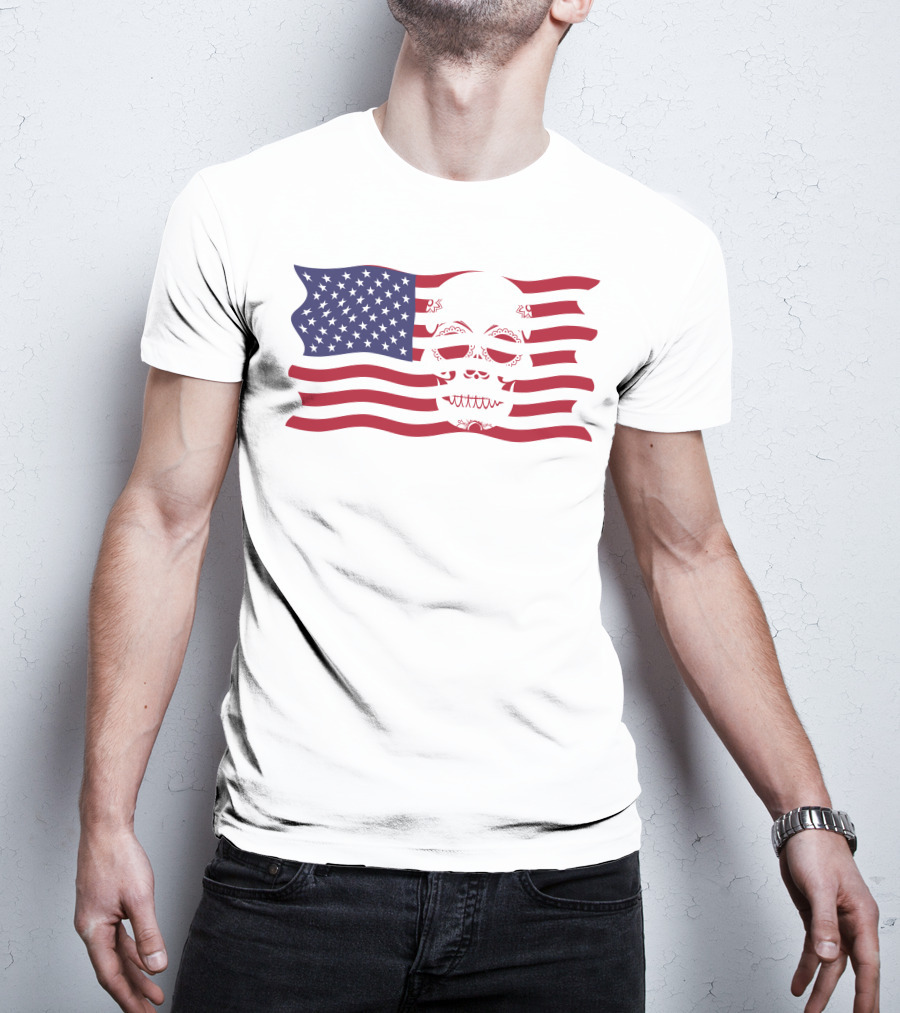 Hold The Line Thin Blue Line Skull USA Flag T-Shirt