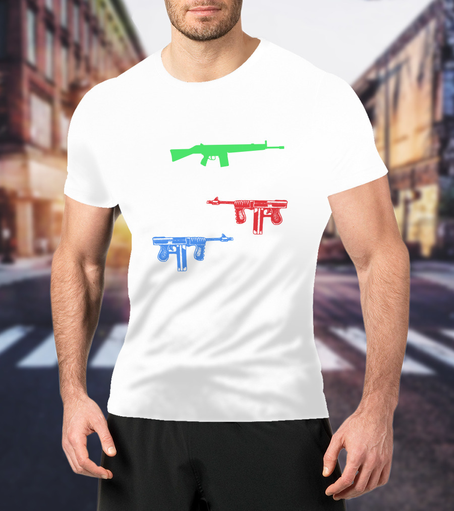 One Gun Two Gun Red Gun Blue Gun Custom Multicolor Firearms T-Shirt
