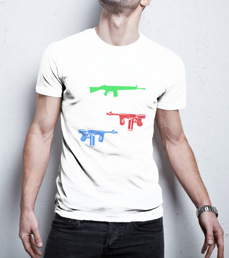 One Gun Two Gun Red Gun Blue Gun Custom Multicolor Firearms T-Shirt