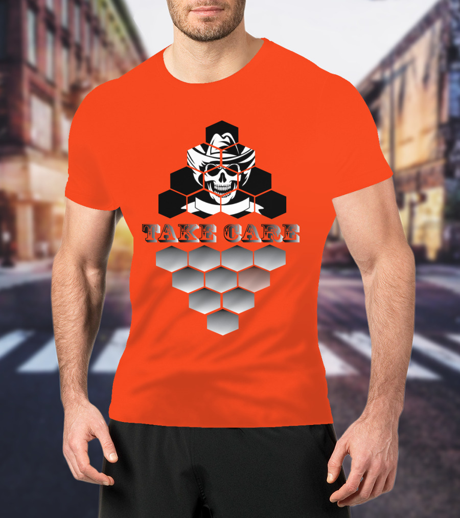 Take Care Hexagonal Cowboy Skull T-Shirt