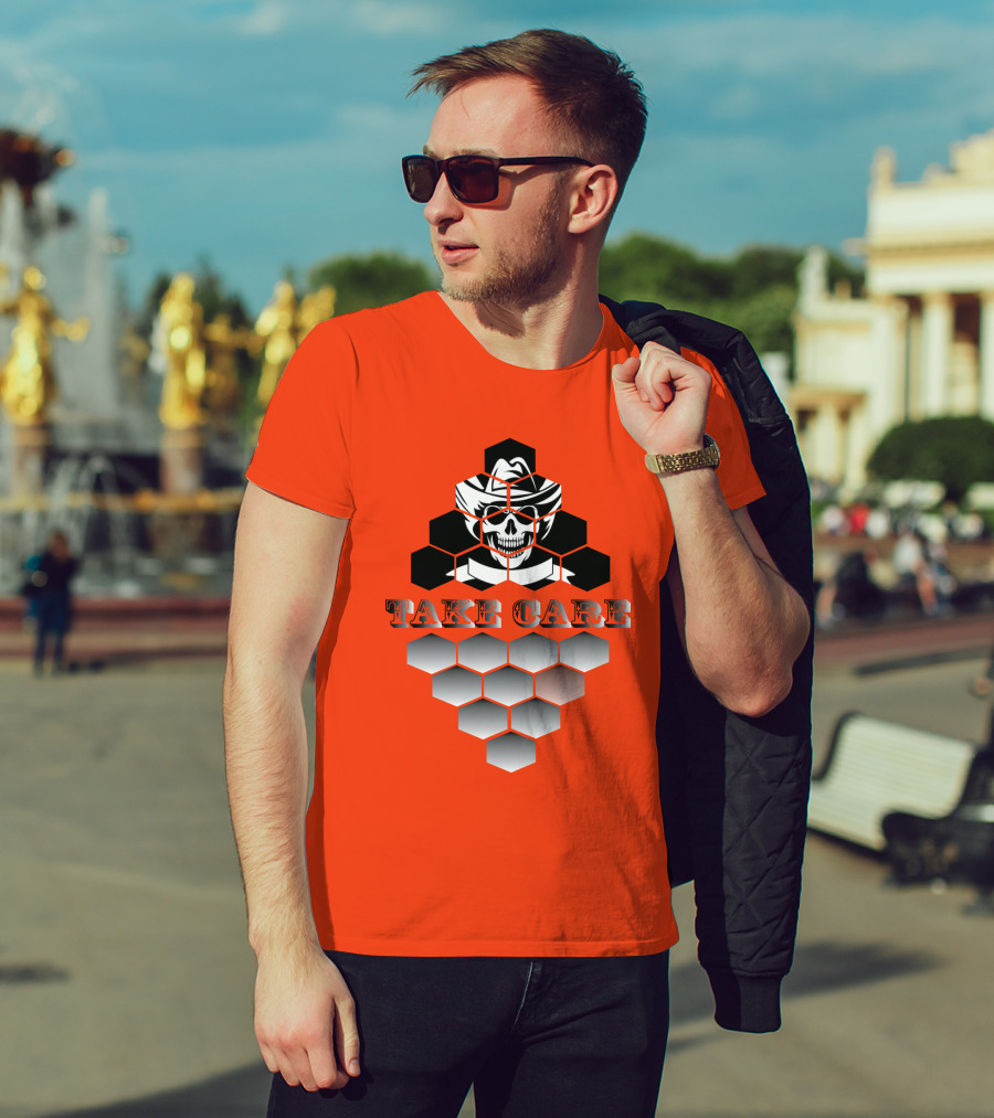 Take Care Hexagonal Cowboy Skull T-Shirt