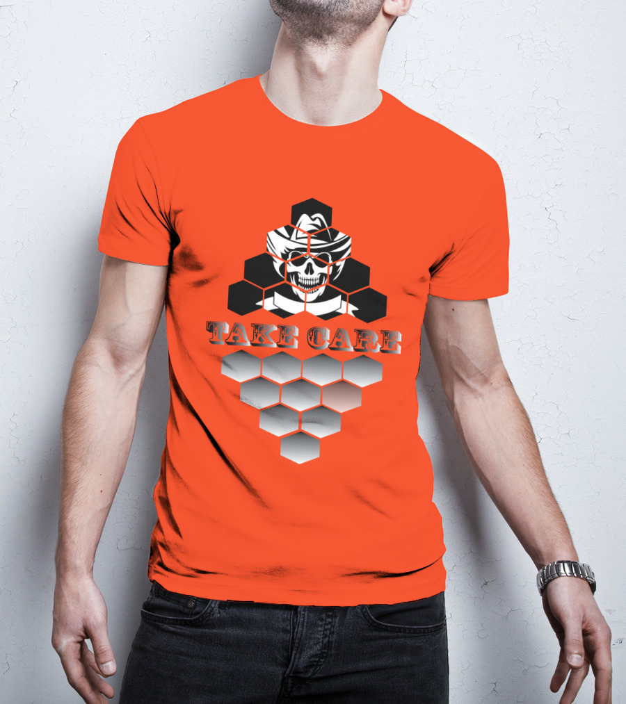Take Care Hexagonal Cowboy Skull T-Shirt