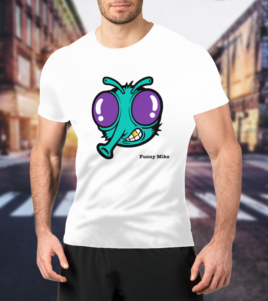 Funny Mike Alien Cartoon Face With Large Purple Eyes And Grinning Expression T-Shirt