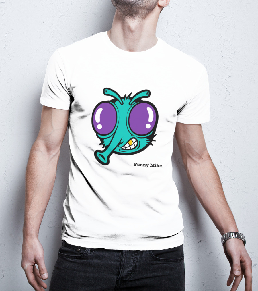 Funny Mike Alien Cartoon Face With Large Purple Eyes And Grinning Expression T-Shirt