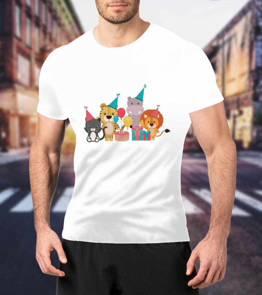 Party Animals Celebration With Balloons And Cake T-Shirt