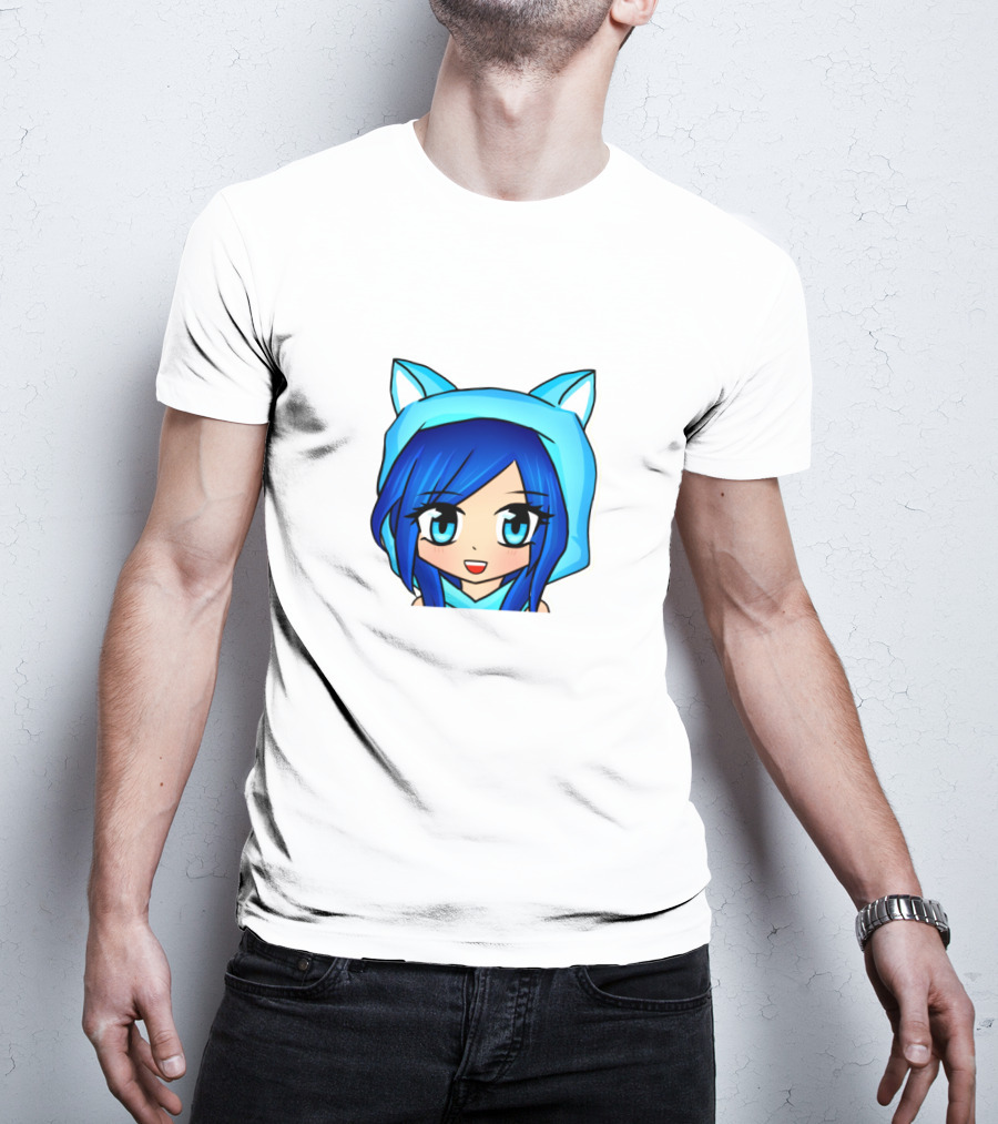 FunnehFunneh Blue-hooded Anime Character With Cat Ears T-Shirt