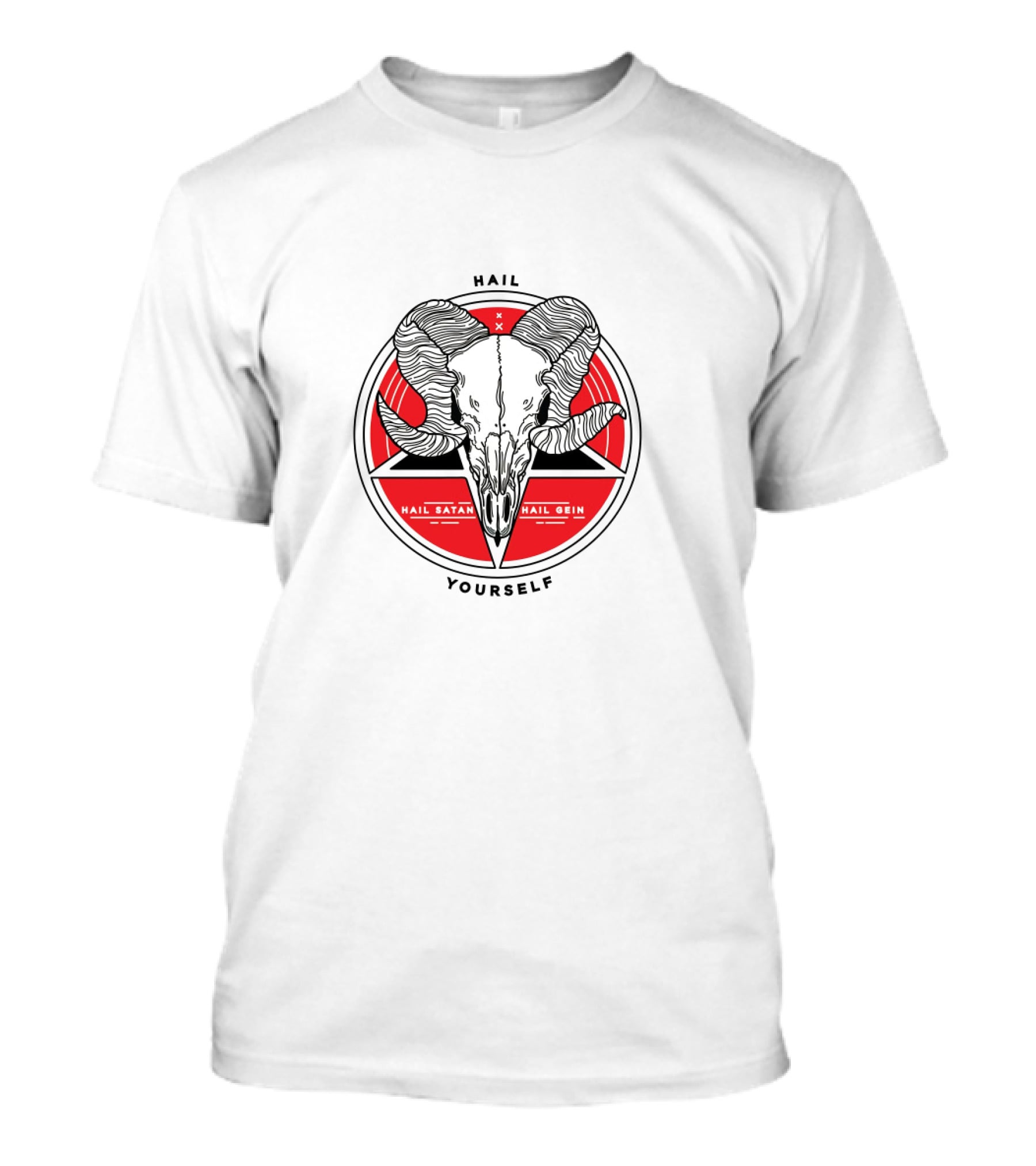 Hail Yourself Last Podcast Hail Satan Hail Gein Ram Skull Red Pentagram T-Shirt