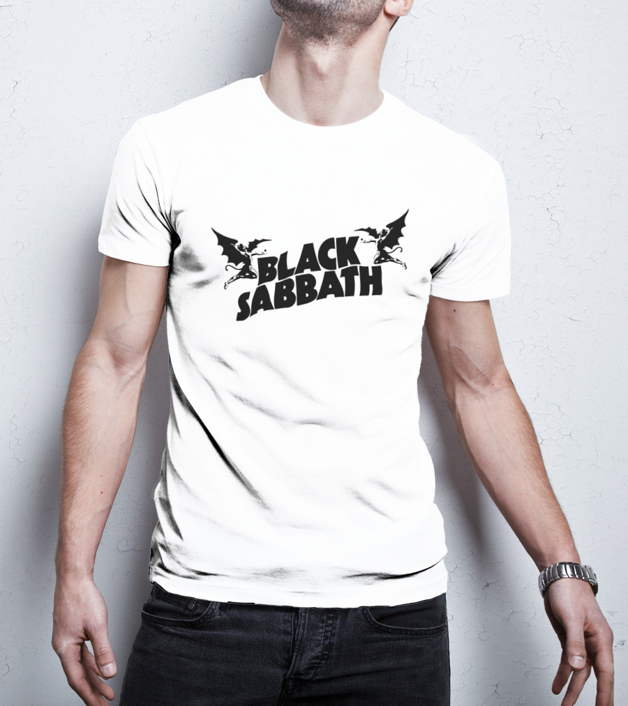 Black Sabbath Logo With Flying Demon Figures T-Shirt