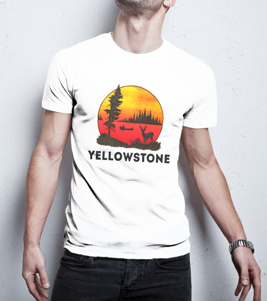 Yellowstone Sunset Scene With Canoe And Deer T-Shirt
