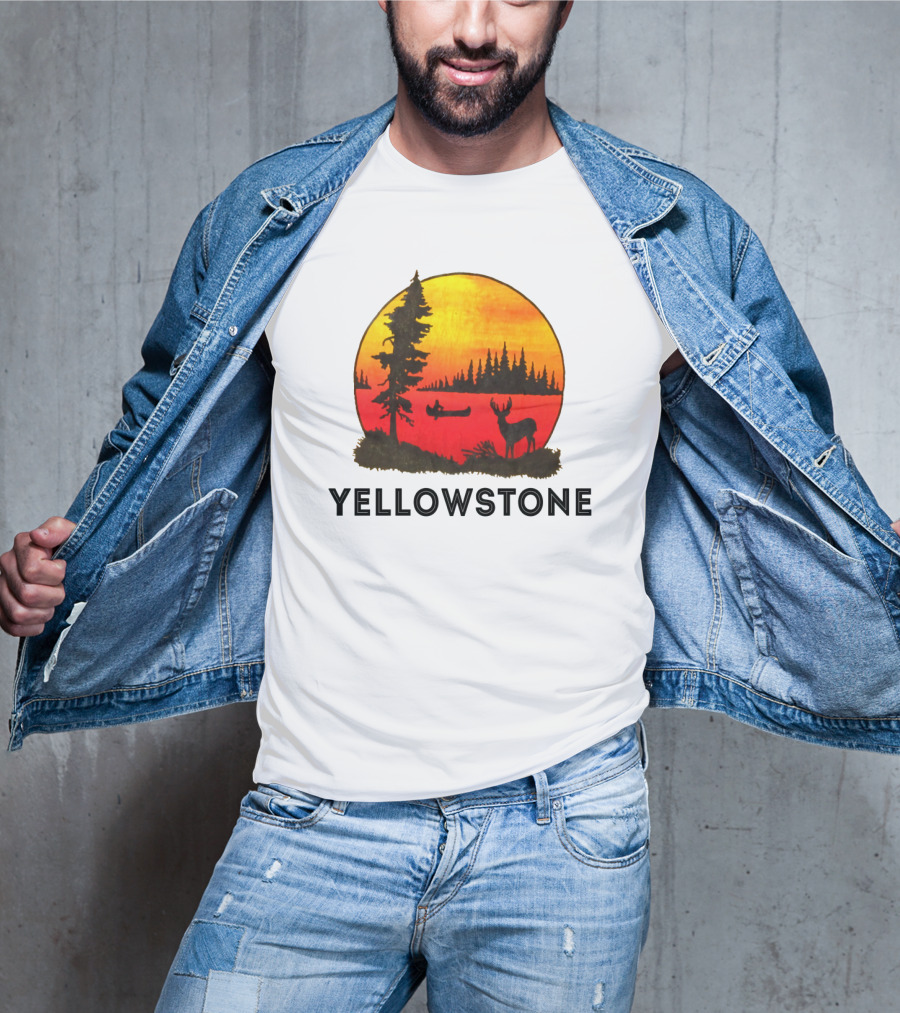 Yellowstone Sunset Scene With Canoe And Deer T-Shirt
