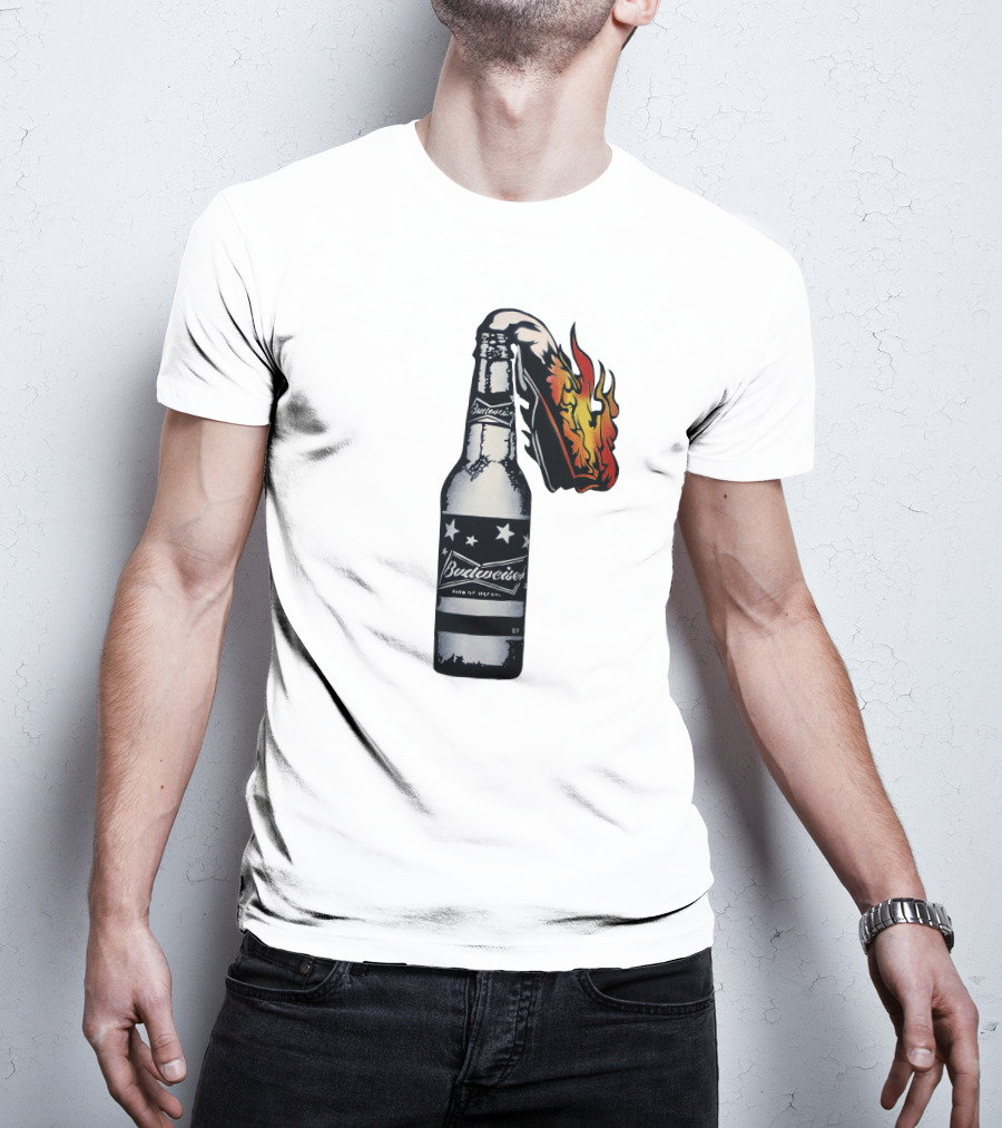 Budweiser Bottle With Stars And Flame Burst T-Shirt