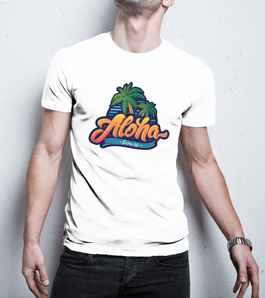 Aloha Enjoy Life Palm Trees Beach Sunset Tropical Vibes T-Shirt