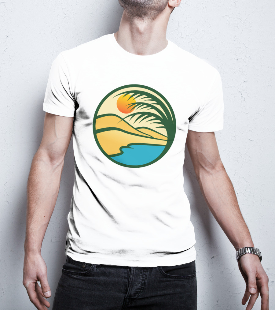 Oasis Desert Sunset With Palm And Water Scene T-Shirt