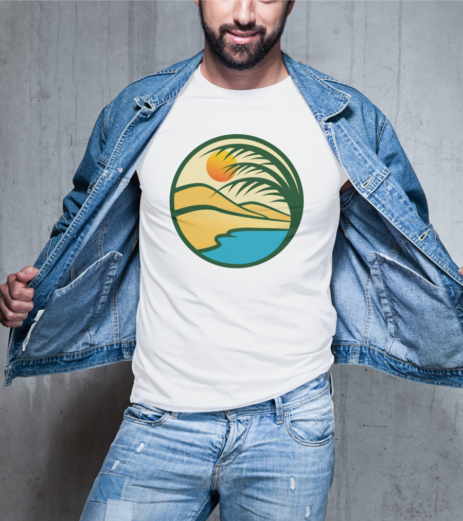 Oasis Desert Sunset With Palm And Water Scene T-Shirt