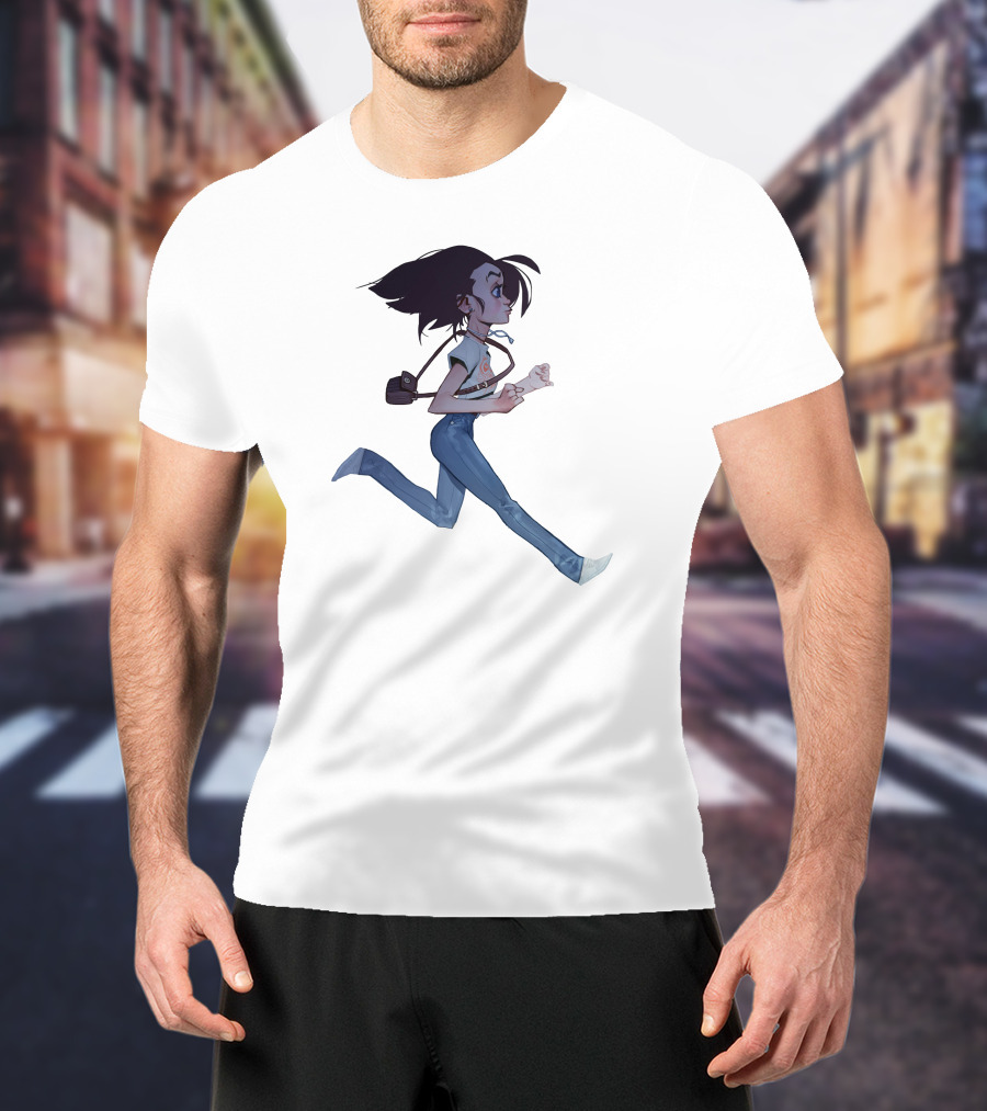 Girls Running Art Style Character With Bag T-Shirt