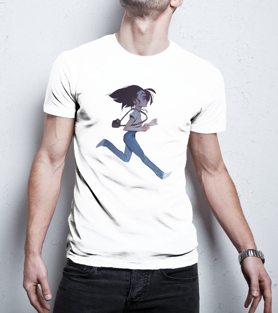 Girls Running Art Style Character With Bag T-Shirt