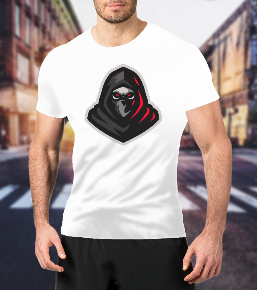 Hooded Black And Red Cloaked Figure With Stealthy Expression T-Shirt