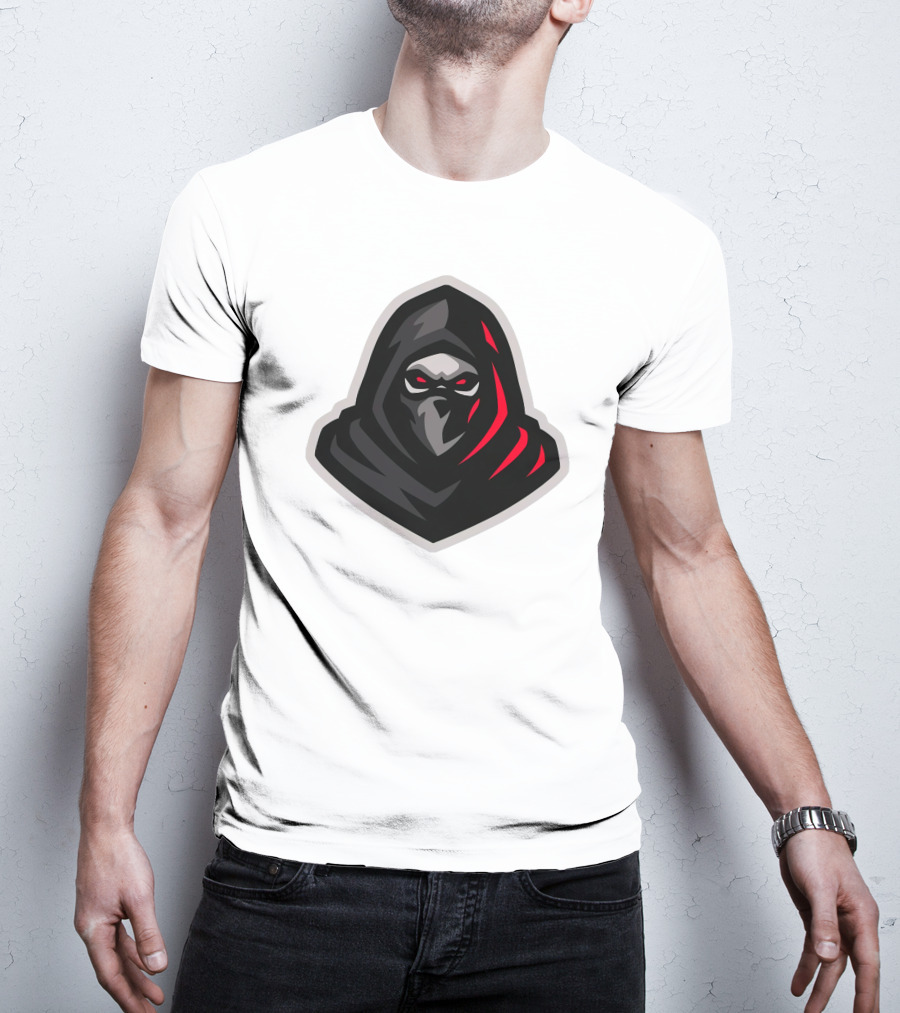 Hooded Black And Red Cloaked Figure With Stealthy Expression T-Shirt