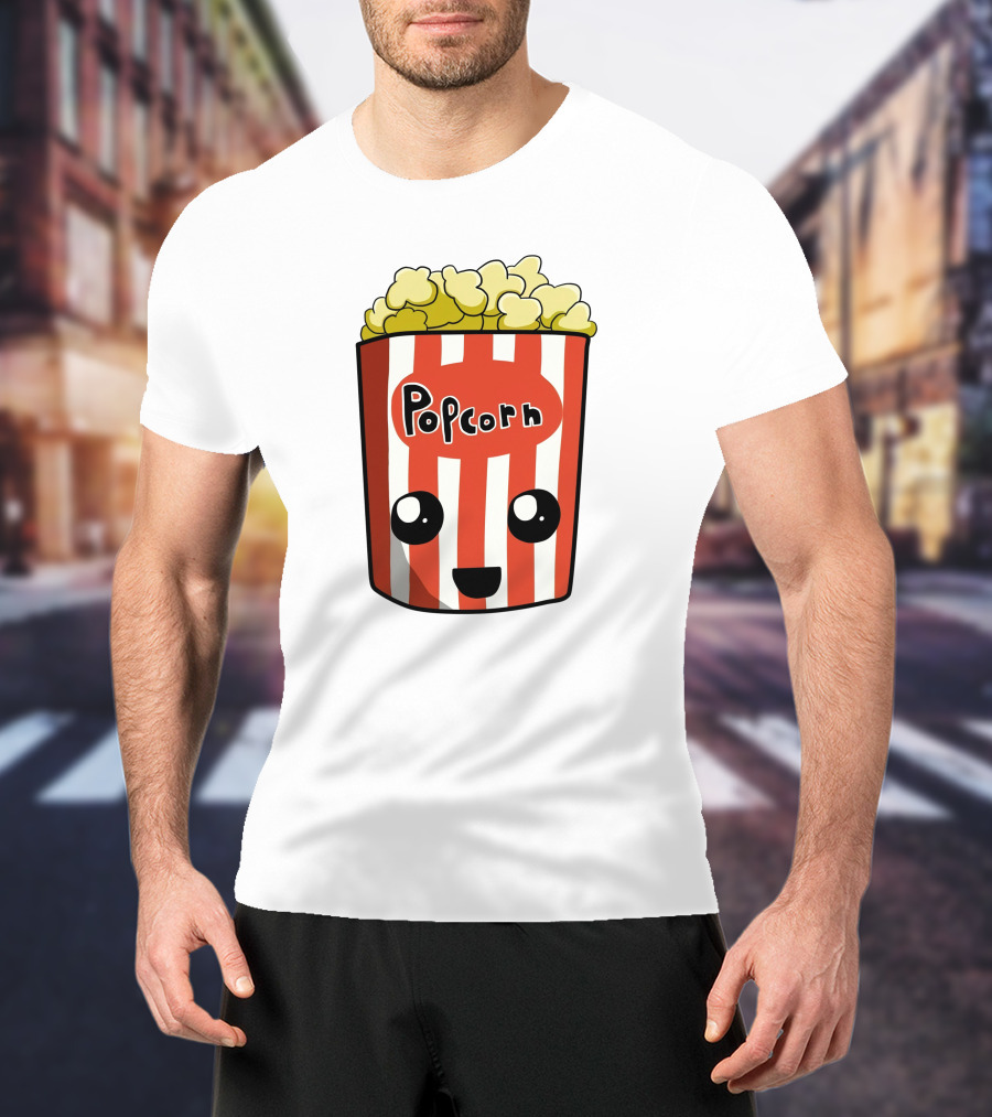 Popcorn Box Cute Kawaii Face Red White Stripes T-Shirt