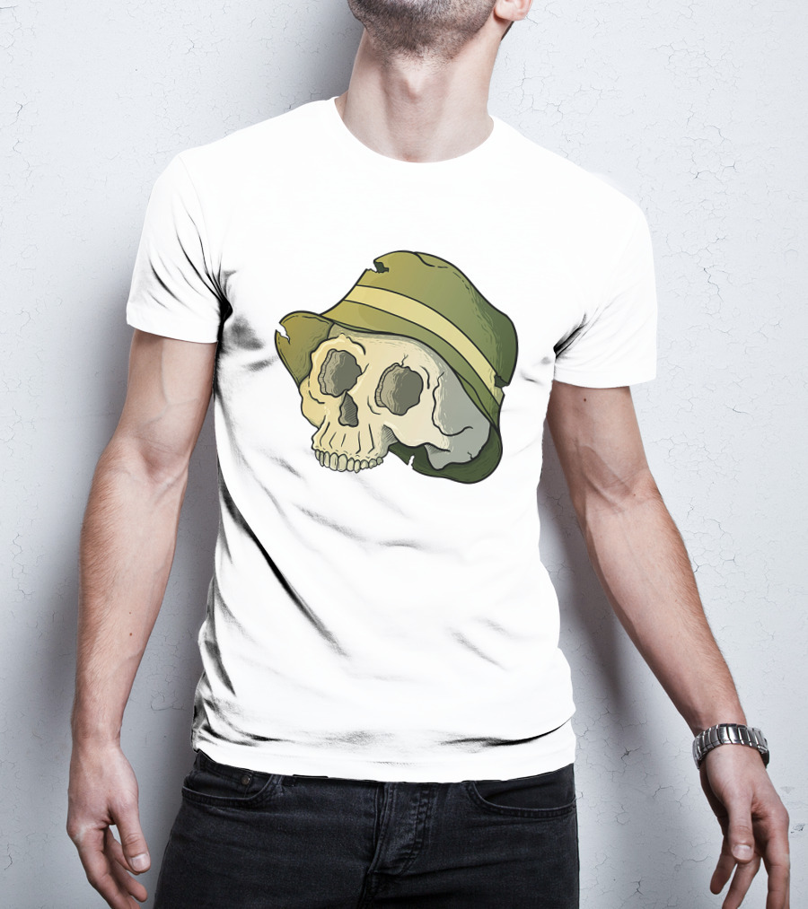 Skull Wearing A Green Bucket Hat T-Shirt
