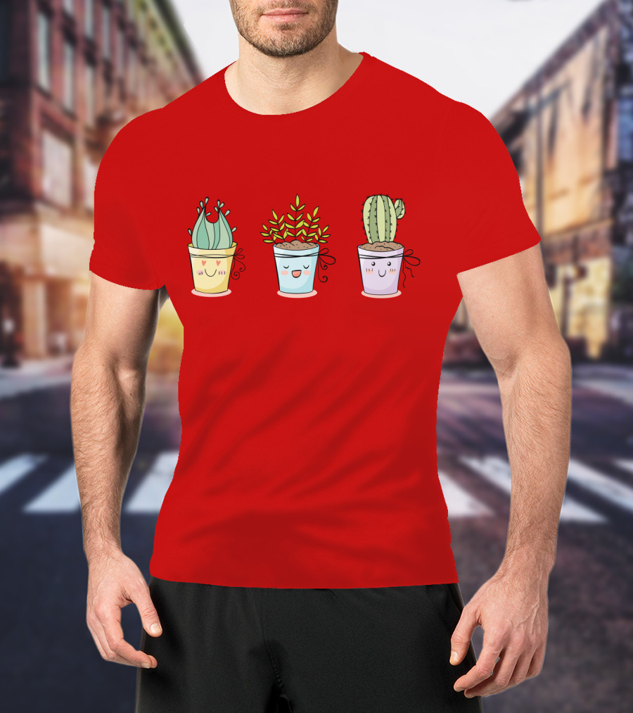 Cute Plants Happy Succulents Cactus Kawaii Pots T-Shirt