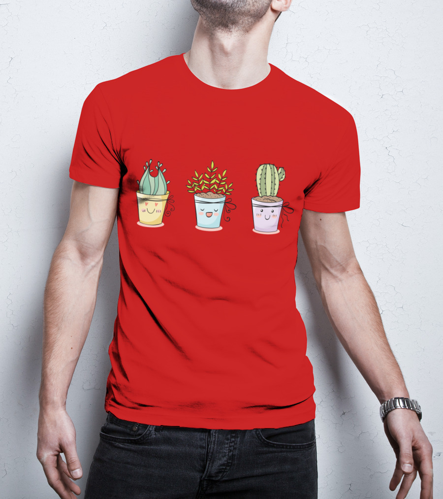 Cute Plants Happy Succulents Cactus Kawaii Pots T-Shirt
