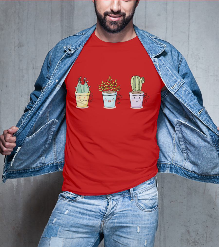 Cute Plants Happy Succulents Cactus Kawaii Pots T-Shirt