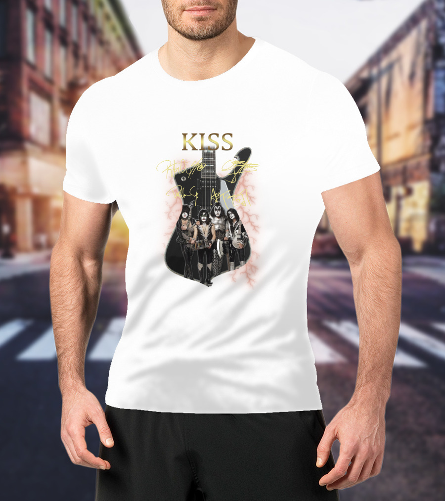 Kiss Electric Guitar With Band Members T-Shirt