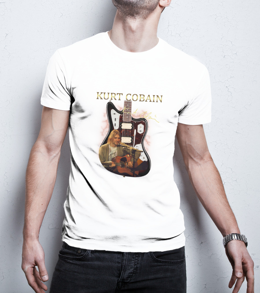 Kurt Cobain Signature Guitar With Acoustic Performance Image T-Shirt