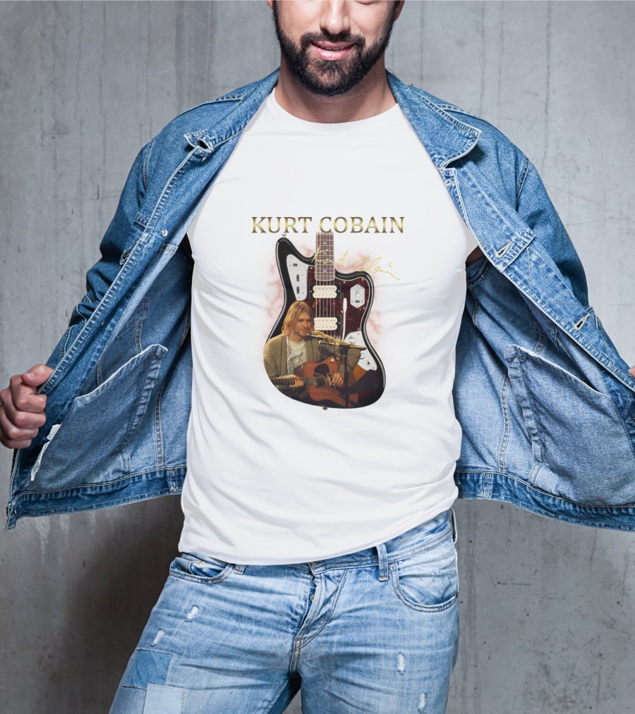 Kurt Cobain Signature Guitar With Acoustic Performance Image T-Shirt