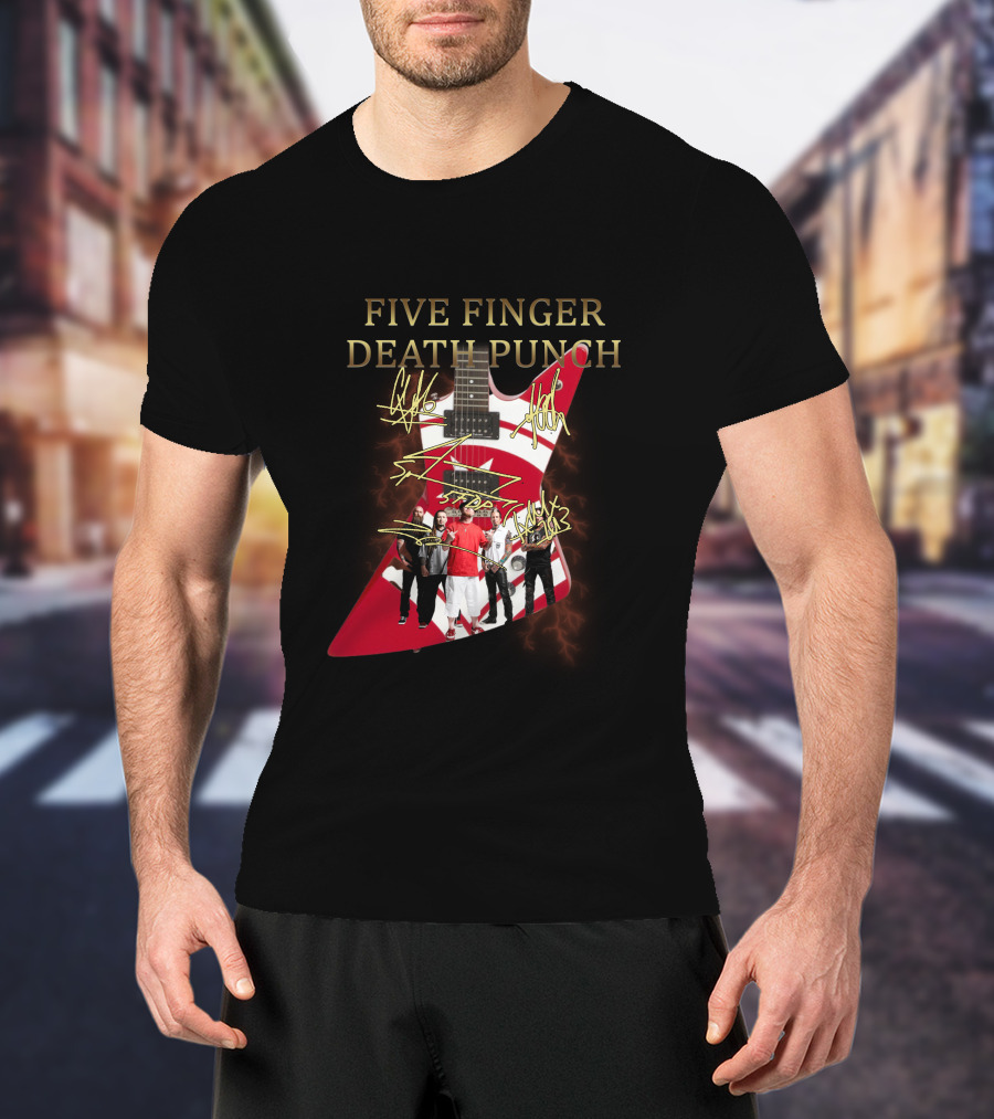 Five Finger Death Punch Signature Guitar Band Autograph T-Shirt