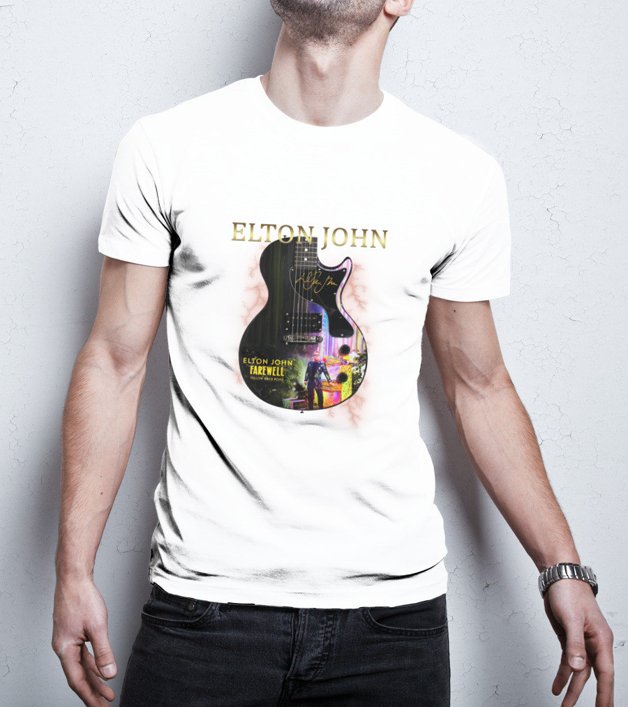 ELTON JOHN Signature Guitar Farewell Yellow Brick Road T-Shirt
