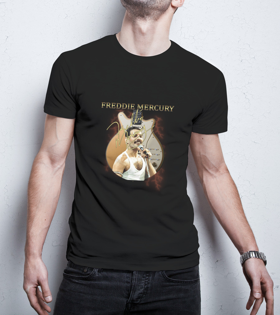 FREDDIE MERCURY Signature With Guitar And Microphone T-Shirt
