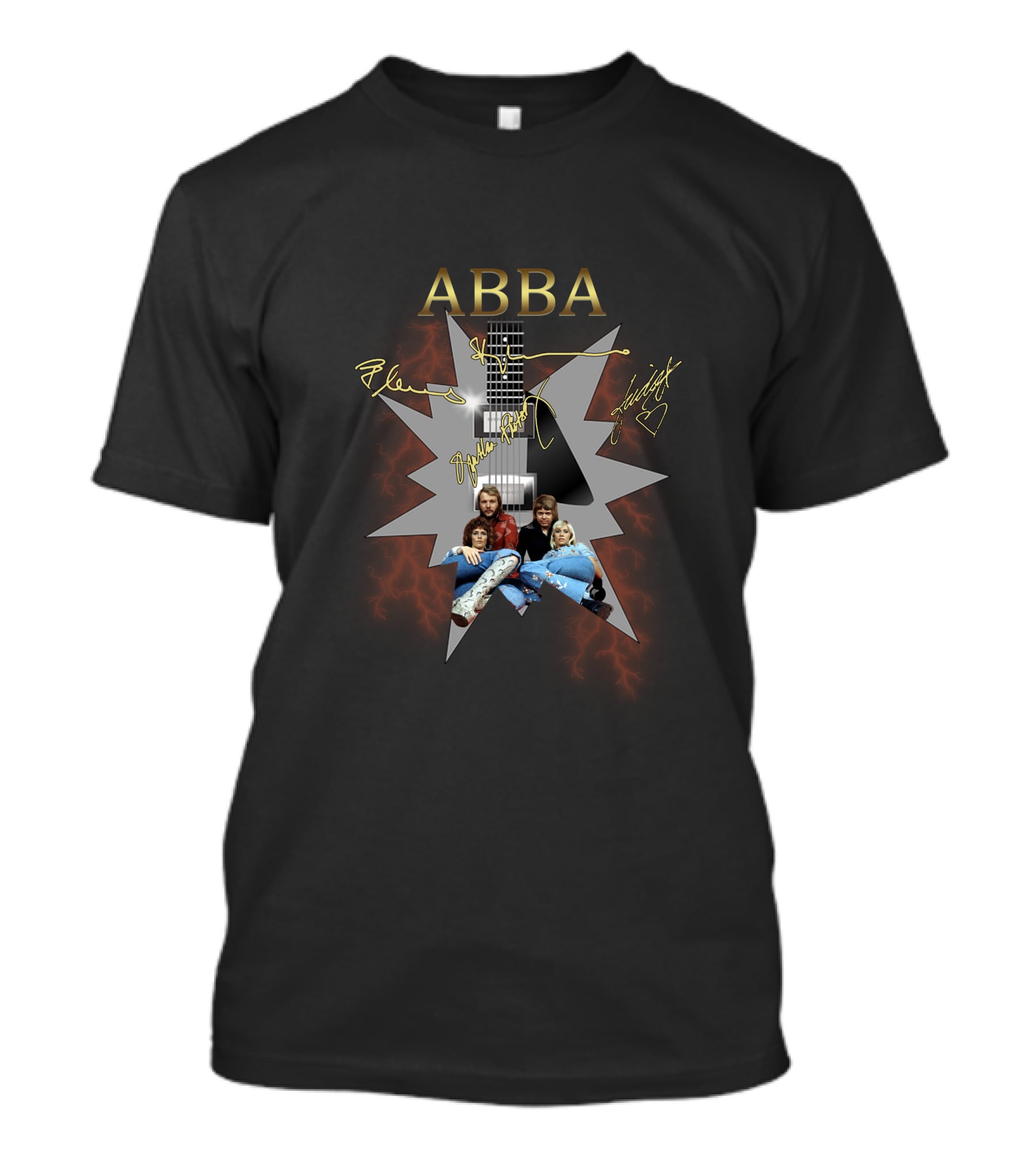 ABBA Signatures Guitar Burst With Group Photo T-Shirt